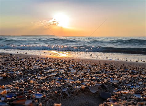 Beautiful Beach At Sunset Full Of Sea Glass Beach Pebbles Sands And ...