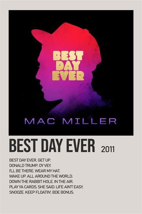 Best Day Ever By Mac Miller Minimalist Album Poster Mac Miller Mac