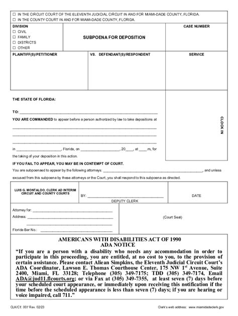 Fillable Online Subpoena For Deposition Subpoena For Deposition Clk Ct