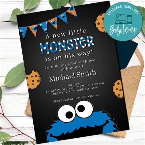 Cookie Monster Baby Shower Invitation Template Diy Bobotemp