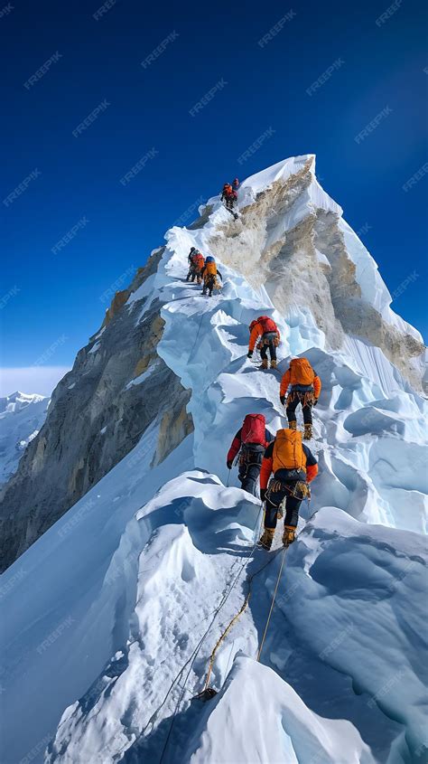 Premium Photo | Climbers on the summit of Mount Everest in Himalayas Nepal