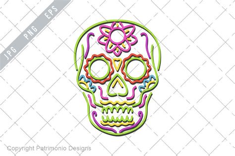 Sugar Skull Neon Sign EPS PNG JPG Graphic by patrimonio · Creative Fabrica