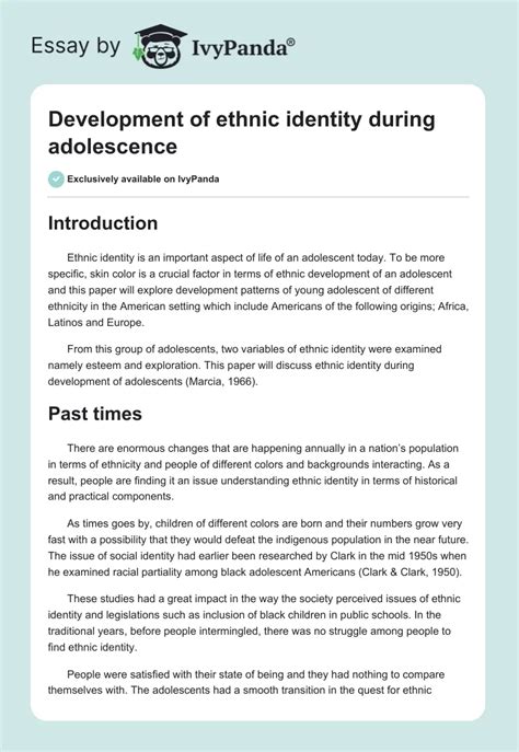 Development Of Ethnic Identity During Adolescence 2182 Words Term