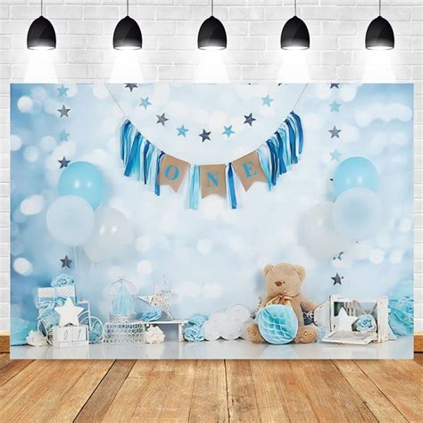 Cartoon Bear Photography Background Hot Air Balloon Moon We Can Bearly Wait Baby Shower Boy Girl