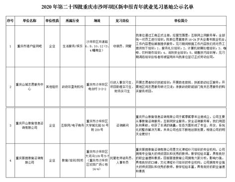 2020年第二十四批重庆市沙坪坝区青年就业见习基地公示