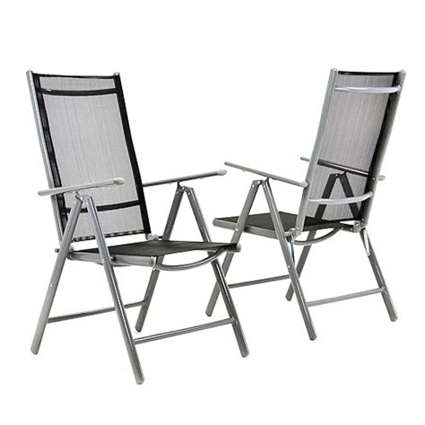 Folding Garden Chairs Set Of 2 Aluminium Adjustable Black Uk