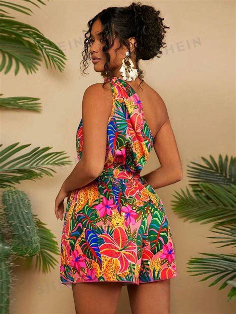 Shein Trvlchic Women S One Shoulder Tropical Plant Printed Vacation