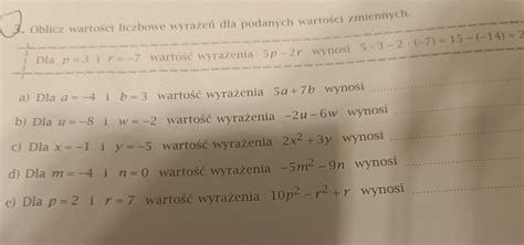 oblicz wartości liczbowe wyrażeń dla podanych wartości zmiennych fast