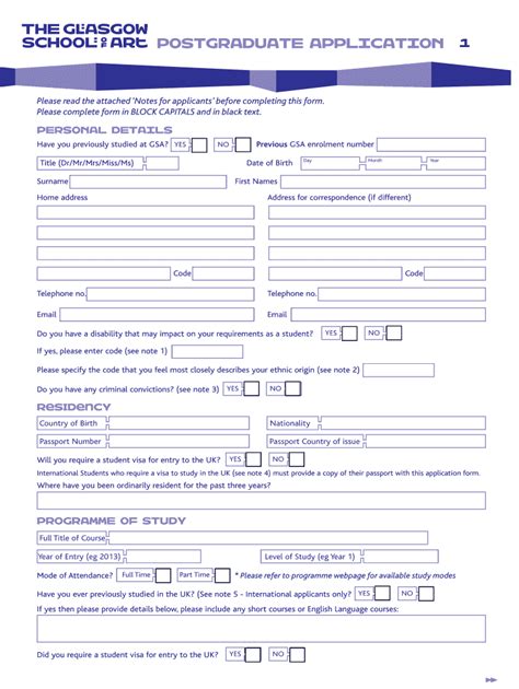 Fillable Online Gla Ac Application Form University Of Glasgow Fax