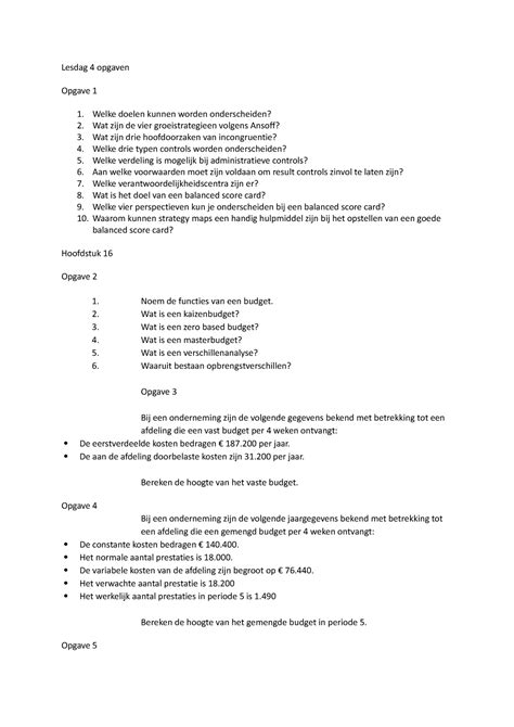 Lesdag 4 Opgaven Goede Voorbereiding Op Het Examen Lesdag 4 Opgaven