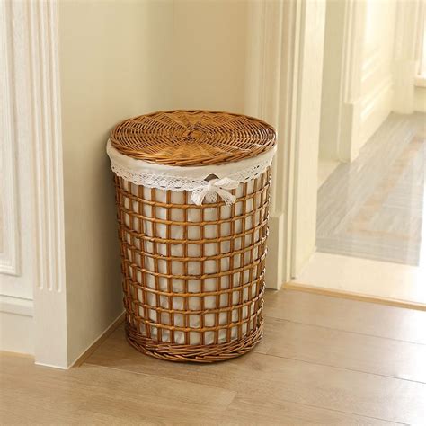 Luxury Farmhouse Style Round Rattan Hamper Rattan Space Saving Woven