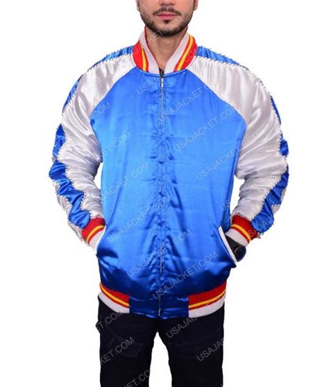 Mens Satin Blue Bomber Varisity Jacket