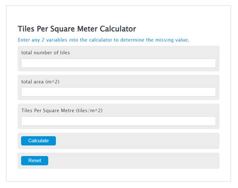 Tiles Per Square Meter Calculator Calculator Academy