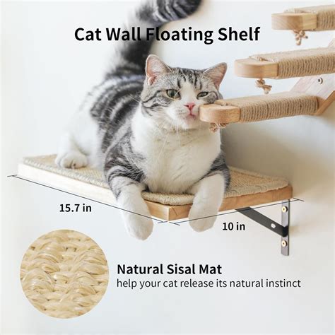 FUKUMARU Cat Wall Furniture 3 Pack Cat Wall Shelves Set Solid Rubber