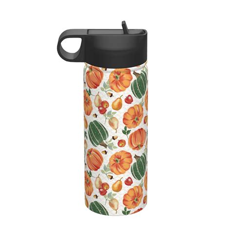 Logiee Autumn Pumpkins Print 18oz Sports Insulated Kettle With Straw