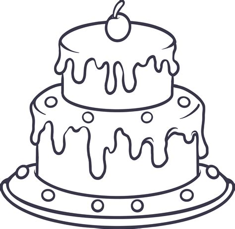 Cute Birthday Cake Monochrome Illustration Vector Art At Vecteezy