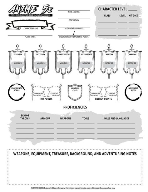 Anime 5E Fillable Character Sheet - Dyskami Publishing Company | Anime 5E | DriveThruRPG.com