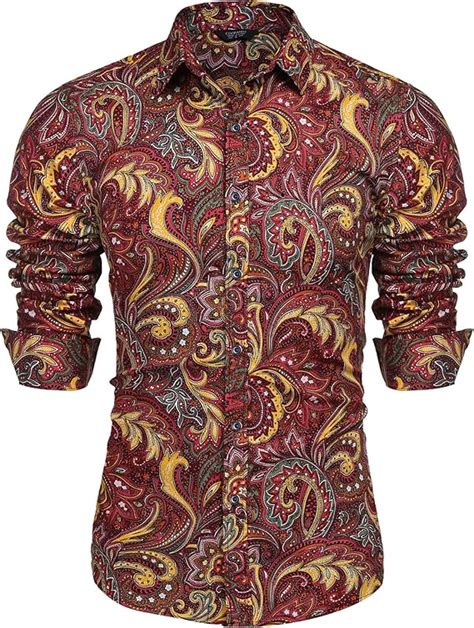 COOFANDY Herren Paisley Baumwolle Langarm Hemd Blumendruck Casual Retro