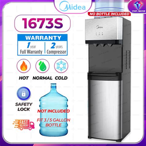 MIDEA Bottle Type FloorStanding Water Dispenser Hot Warm Cold Model 1673 Compressor Cooling