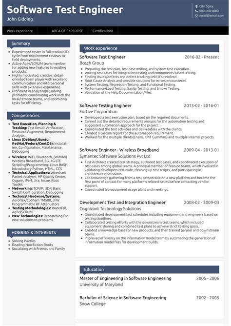 Software Test Engineer Resume Samples And Templates Visualcv