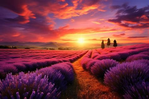 Premium Photo Beautiful Lavender Field At Sunset Beautiful Sunset