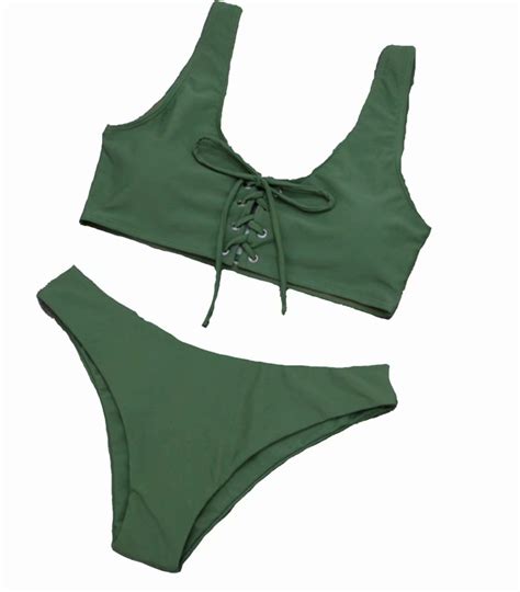 Home Cal Home Cal Women Two Piece Bikini Set Tether Solid Color Seaside Sexy Swimsuit For
