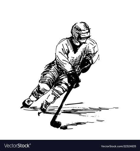 Hand Sketch Of A Hockey Player Vector Image On Vectorstock Artofit