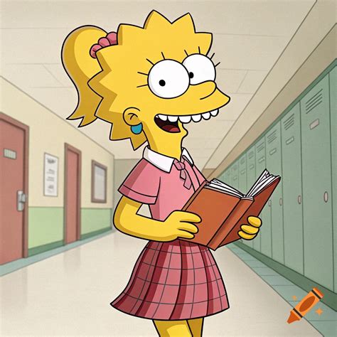 Cartoon image of Lisa Simpson holding a book in a school hallway in The ...