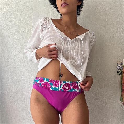 Purple Floral Bikini Bottom Wide Waist Band Depop