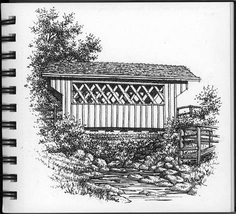 Covered Bridge Sketches at PaintingValley.com | Explore collection of Covered Bridge Sketches