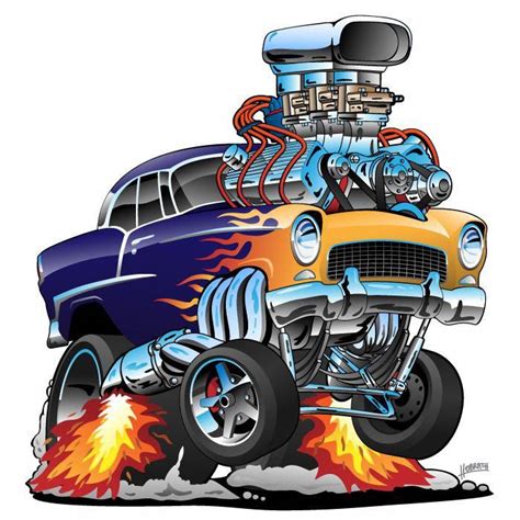 55 Chevy American Muscle Car Popping A Wheelie Huge Chrome Engine