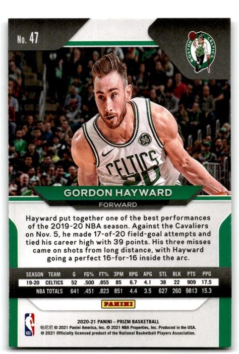 2020 21 Panini Prizm Gordon Hayward Boston Celtics 47 EBay