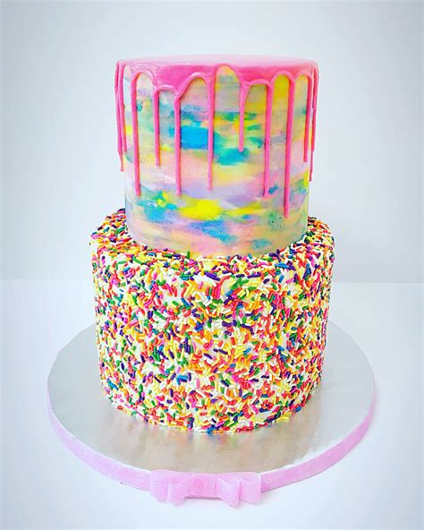 Sprinkles And Rainbow Watercolor Drip Cake Birthday Cake Decorating