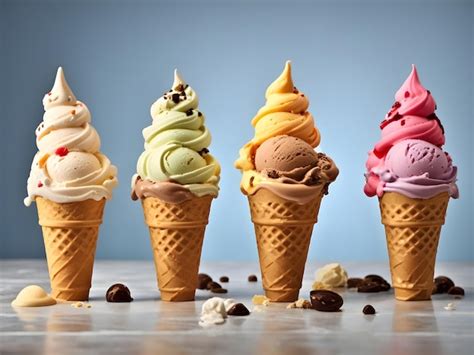 Premium AI Image | Ice Cream Medley Soft Serve Cones with Multiple ...