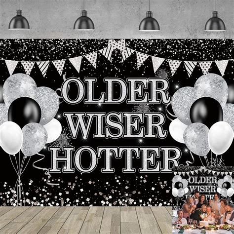 Amazon Older Wiser Hotter Glitter Backdrop Black And Silver Funny