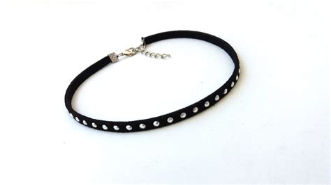 Choker gargantilha colar de couro camurça preto prateado Elo7