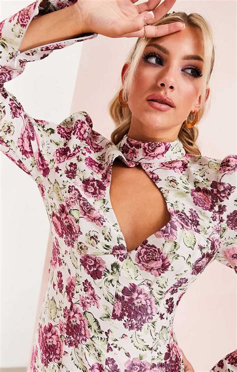 Rent Asos Luxe Keyhole Cut Out Mini Dress In Floral Jacquard Hirestreet