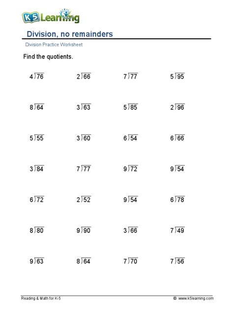 Short Division No Remainder 2x1 Digit A Pdf