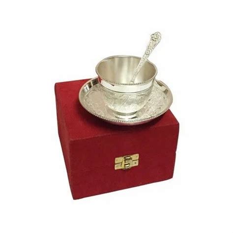 Brass Silver Plated Single Tea Cup With Saucer Packaging Type Box At