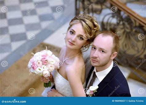 Wedding Couple Indoors Is Hugging Each Other Stock Image Image Of