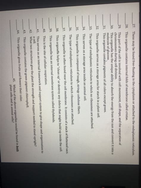 Solved Directions Below Is A List Of The Organelles Found Chegg