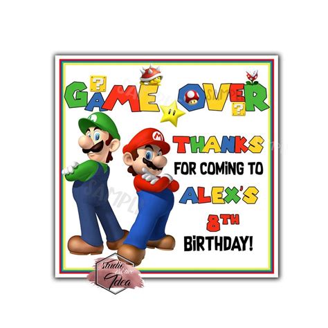 Custom Super Mario Birthday Thank you Printable 2.5" Tags-Personalized ...