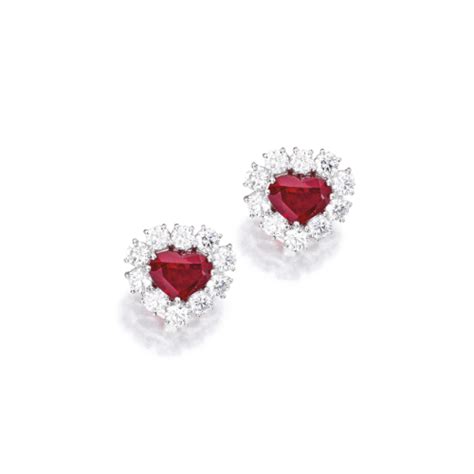 Pair Of Platinum Ruby And Diamond Earclips Graff Lot Jewels Ruby