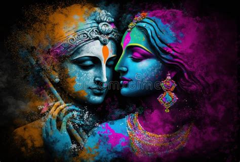 Hindu Mythological Couple Krishna And Radha Playing Holi Festival Generative Ai Stock