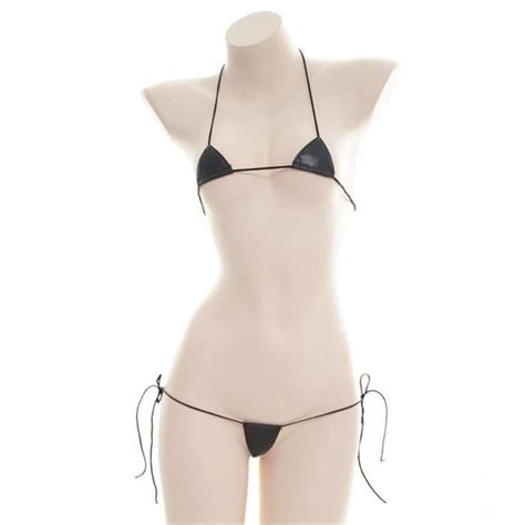 MAILLOT DE BAIN Micro bikini en cuir verni maillot de bain femme Sexy triangle carré String