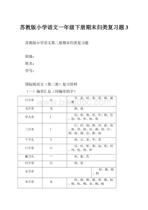 苏教版小学语文一年级下册期末归类复习题3docx 冰点文库