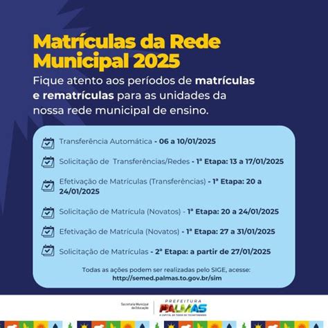 Rede Municipal De Ensino De Palmas Divulga Calendário De Matrículas