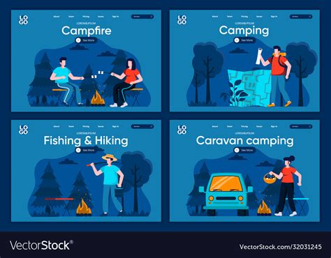 Caravan Camping Flat Landing Pages Set Royalty Free Vector