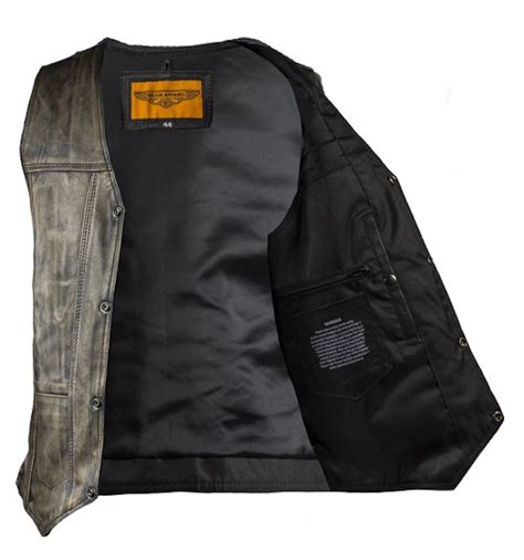 Mens Distressed Brown Naked Cowhide Leather Vest With Pockets MLSV Leather Supreme