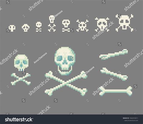 Set Pixel Art Skull Crossbones Signs Stock Vector Royalty Free 1062018311 Shutterstock